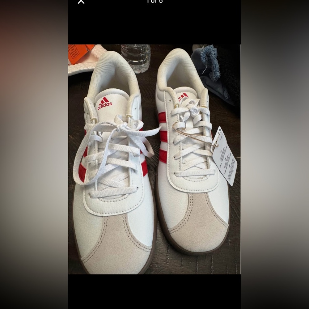 adidas Women's White and Red Classic Sneakers